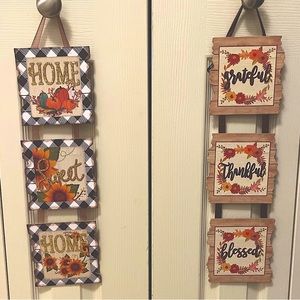Farmhouse Rustic Fall Wooden Signs Thankful Grateful Blessed & Home Sweet